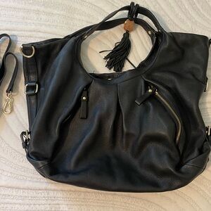 Vince Camuto Black Shoulder Bag with Soft Leather and Decorative Tassel